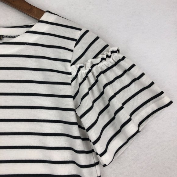 Stella & Dot Women's Size X-Small Maya White Black Striped Short Sleeve T-Shirt - Picture 3 of 8